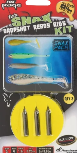 Dropshot Fish Snax Kit 1.3m x 0.25mm 3.66kg/8lb 5g Sz 4 x 3 Gummiköder