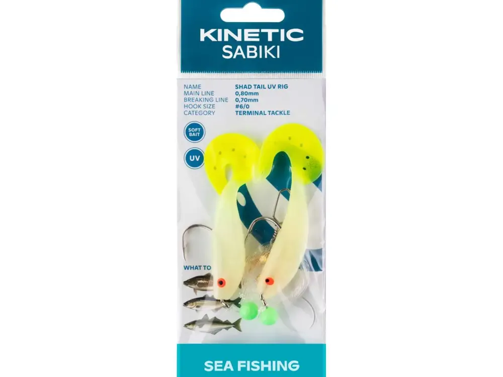 Clearance Sabiki Shad Tail UV #6/0 130cm Glow Yellow Meeresköder